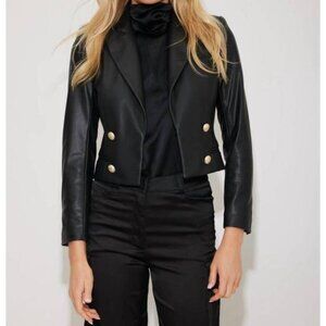 GENERATION LOVE Penn Vegan Leather Blazer in Black Size XL Short NWT Gold Button